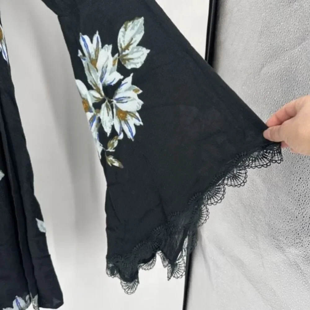 Free People‎ Wanderer Mini Dress Charcoal Floral Bell Sleeve As Seen On TV Small - Picture 11 of 15